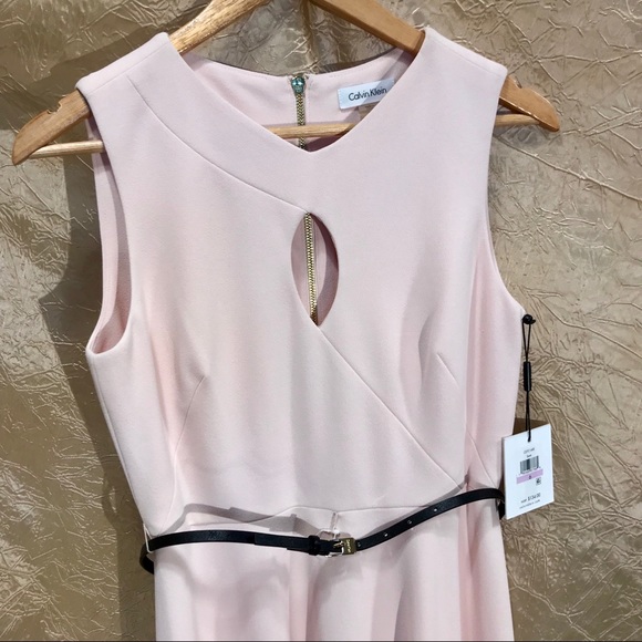 Calvin Klein New Keyhole Fit-and-Flare Belt Dress - Picture 1 of 7